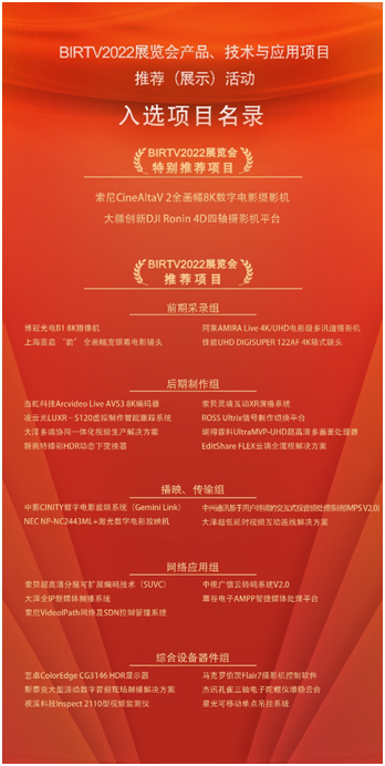 BIRTV2022展览会推荐（展示）活动入选项目名录揭晓